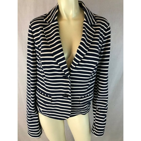 INC International Concepts Jackets & Blazers - INC blazer L Cotton Navy White Stripe Stretch Knit